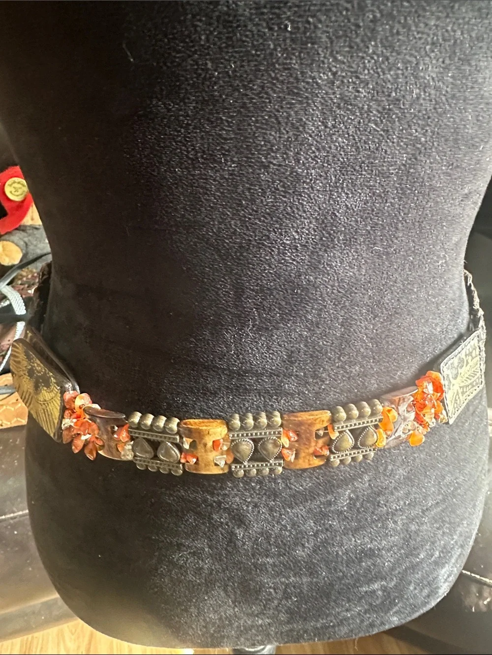 Handcrafted Orange Beaded Leather Waist Belt